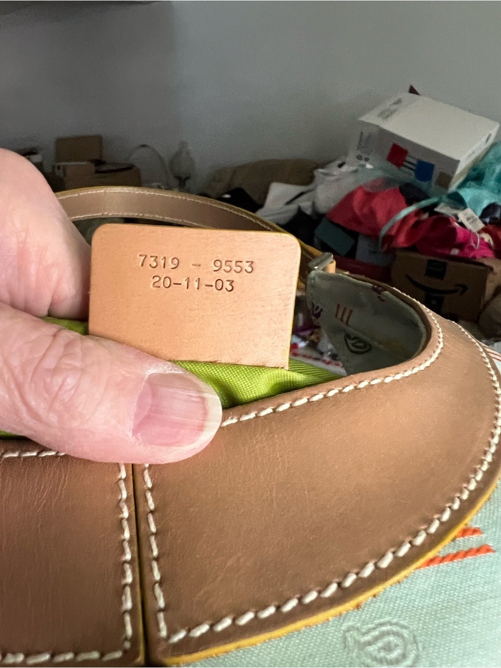 ETRO Light Green Canvas Shoulder Bag with Tan Leather Trim SERIAL NUMBER PHOTO - Picture 7 of 13
